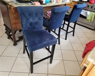 4 blue tufted kitchen Barstools