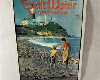 The Salt Water Sportsman April 1965 Metal Advertising Sign " The voice of costal sport fisherman" Printed in 1993.