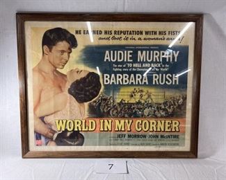 World in My Corner starring Audie Murphy and Barbara Rush Paper Movie Advertising Poster Copyrighted 1956 by Universal Pictures in frame. The back of frame has a 1998  Sally Swatland Lighthouse poster.