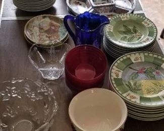 Many plates bowls dishes glasses saucers Tupperware, plastic bowls, mixers cutting boards utensils CorningWare
