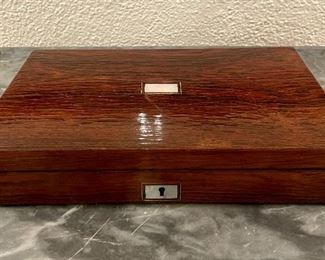 Item 61:  19th Century Dark Patina Rosewood Game Box with Mother of Pearl:  $125