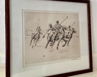 Item 73:  Signed Polo Etching by Nat Lowell - 14" x 12.75":  $245