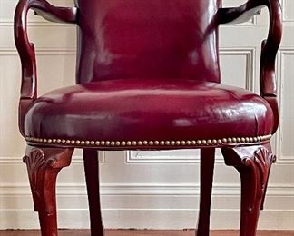 Item 90:  Thomasville Red Leather and Nailhead Trim Library Arm Chair - 24"l x 18.5"w x 36"h:  $345