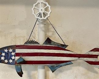 Item 152:  Folk Art American Flag Painted Wood Fish - 32":  $75