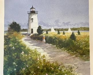 Item 199:  Edgartown Lighthouse, Lithograph signed by Ray Ellis  - UNFRAMED 25" x 21":  $145