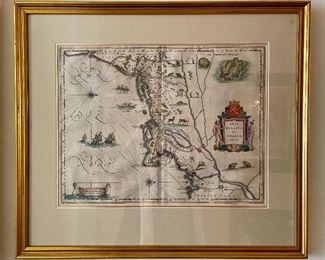 Item 144:  Antique Map - A Landmark Early Map In the Mapping of the Dutch and British Colonies in North America - 28" x 24.5": $1100