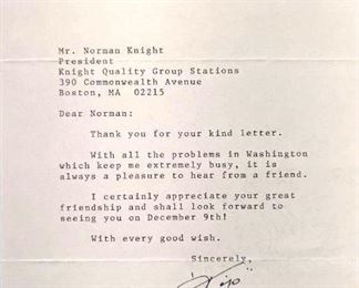 Item 218:  Tip O'Neill Jr., "Thank you for your kind letter. With all the problems in Washington...": $25