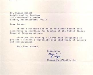 Item 217:  Tip O'Neill Jr. Letter "It was a pleasure for me to read your recent note...": $25
