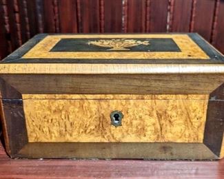 Item 209:  Antique Burled Wood Box with Inlays: $38