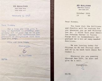 Item 226:  Ed Sullivan, Letter - February 5th 1958:  $40                                 Item 227:  Ed Sullivan Letter, October 26th 1960:   $40