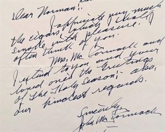 Item 224:  John McCormack Letter, December 18, 1963: $30