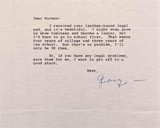 Item 238:  Funny George Burns Letter dated November 24th, 1986:  $50