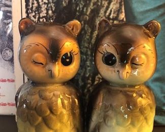 Winking Owl Figurine Set of Two