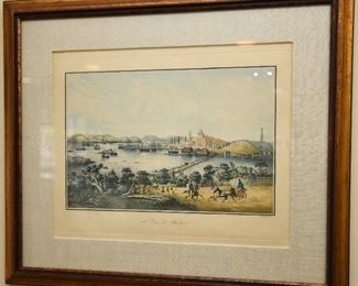 Hand-colored etching "2eme Vue de Boston"