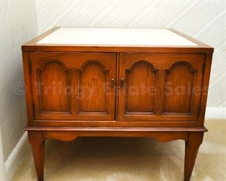 Travertine marble inset top 2-door end table