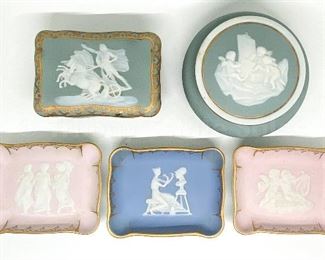 Tharaud Limoges Jasperware Pin Dishes And Trinket Boxes