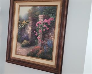 Thomas Kinkade Numbered prints,  The rose garden, the rose collection one, 278/1100 EP,  Approximately 24 by 29 plus frame