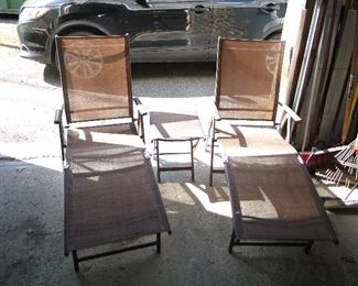 Two Patio loungers and table