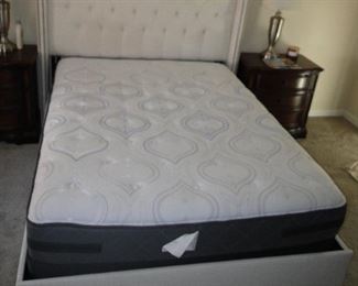 Queen Bed with padded Headboard/frame $500. mattress is PP Shady Hills