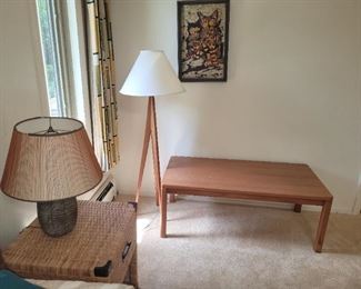 Teak coffee table and lamp