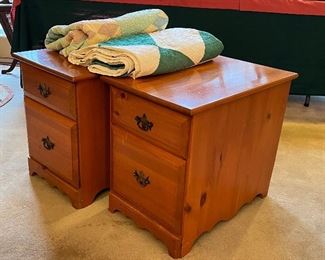 Pair of nightstands and Quilts here and there