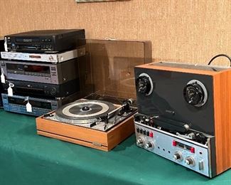 Vintage turntable and reel to reel tape player