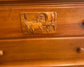 Carving in chest - 1940-50’s Conestoga style by Virginia House