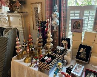 Radko, Mackenzie Child ornaments and tree toppers