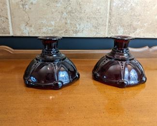 Anchor Hocking Oyster and Pearl Royal Ruby Candle Holders