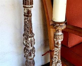 Carved wooden large candlesticks 