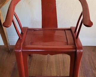 Pair of red lacquer Asian chairs