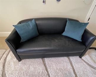 Genuine leather black sofa small