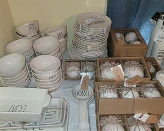New old stock Rae Dunn pottery and melamine
