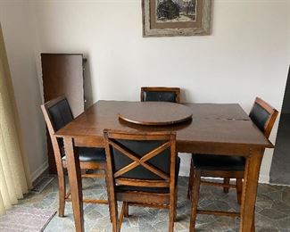 Beautiful High Top Rich Wooden Table With Leaf And 4 Chairs (Lazy Susan Matches But Is Removeable)