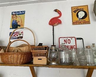 Vintage/Antique Baskets/Signs/Metal Decor