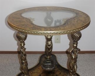 Baroque glass brass end table