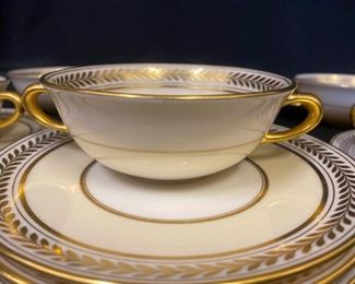 J001 Lenox Two Handled Soup Bowls And Plates