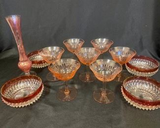 J018 Cranberry Glass Pink Sherbert Glasses And More