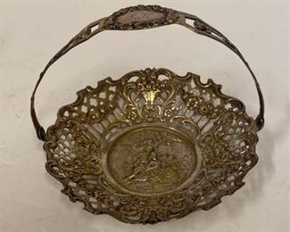 J057 Silver Repousse Basket With Handle