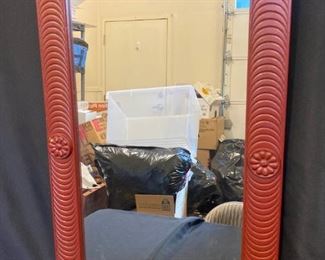 J077 Red Painted Decorative Wood Mirror