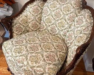 Antique French Victorian Carved Mahogany                 Wingback Parlor Lounge Chair