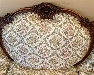 Antique French Victorian Carved Mahogany                 Wingback Parlor Settee