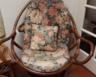mid-century bent bamboo swivel chair cane rattan 