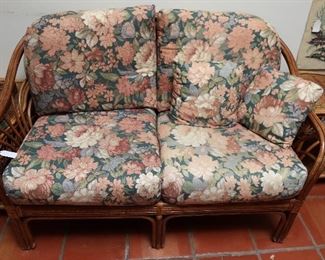 mid-century bent bamboo love seat cane rattan 