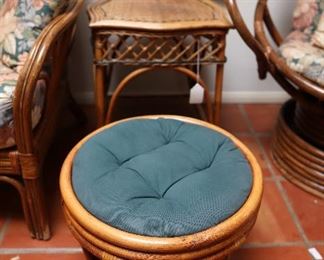 mid-century bent bamboo ottoman cane rattan 
