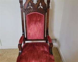 A true antique with history. This is the Bishop's chair that sat in the sanctuary during high masses at St. Vincent's church on 31st and Flora in Kansas City. St. Vincents opened in 1895.