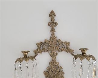 Brass Candelabra with Crystal Danglers 14 crystals 