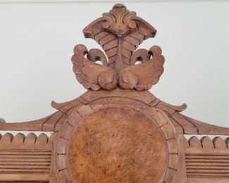 Antique Secretary Has 3 drawers, 2 wooden shelves Front glass has etching 8' x 32"