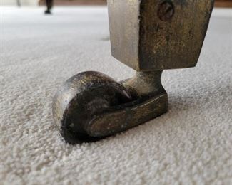 Antique Wood Table Comes with 2 leaves Has 4 swing legs on casters