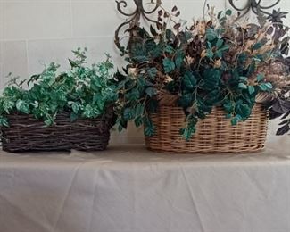 Faux plants in baskets
